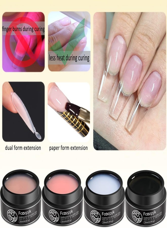 Fcozpjk Builder Gel for Nails, 4 Colors Thickening Builder Nail Gel Clear Milky White Nude Pink Nail Strengthener Gels Kit with Brush Pen Soak Off UV Polish Nail Extension Manicure Supplies - Image 4